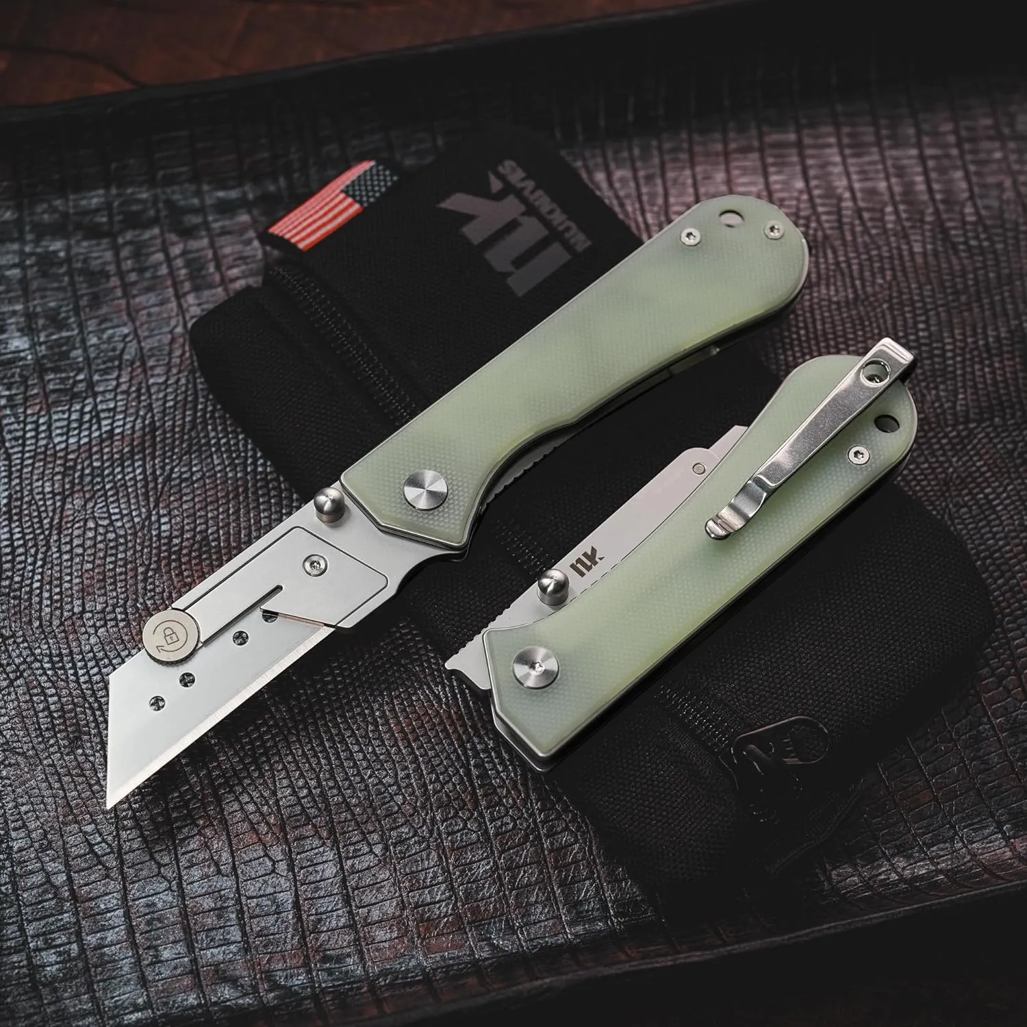 U23 Kumpanter Folding Utility Knife - Versatile EDC Knife with Quick-Release Blade, Compact Foldable Pocket Utility Knives - G10 Jade