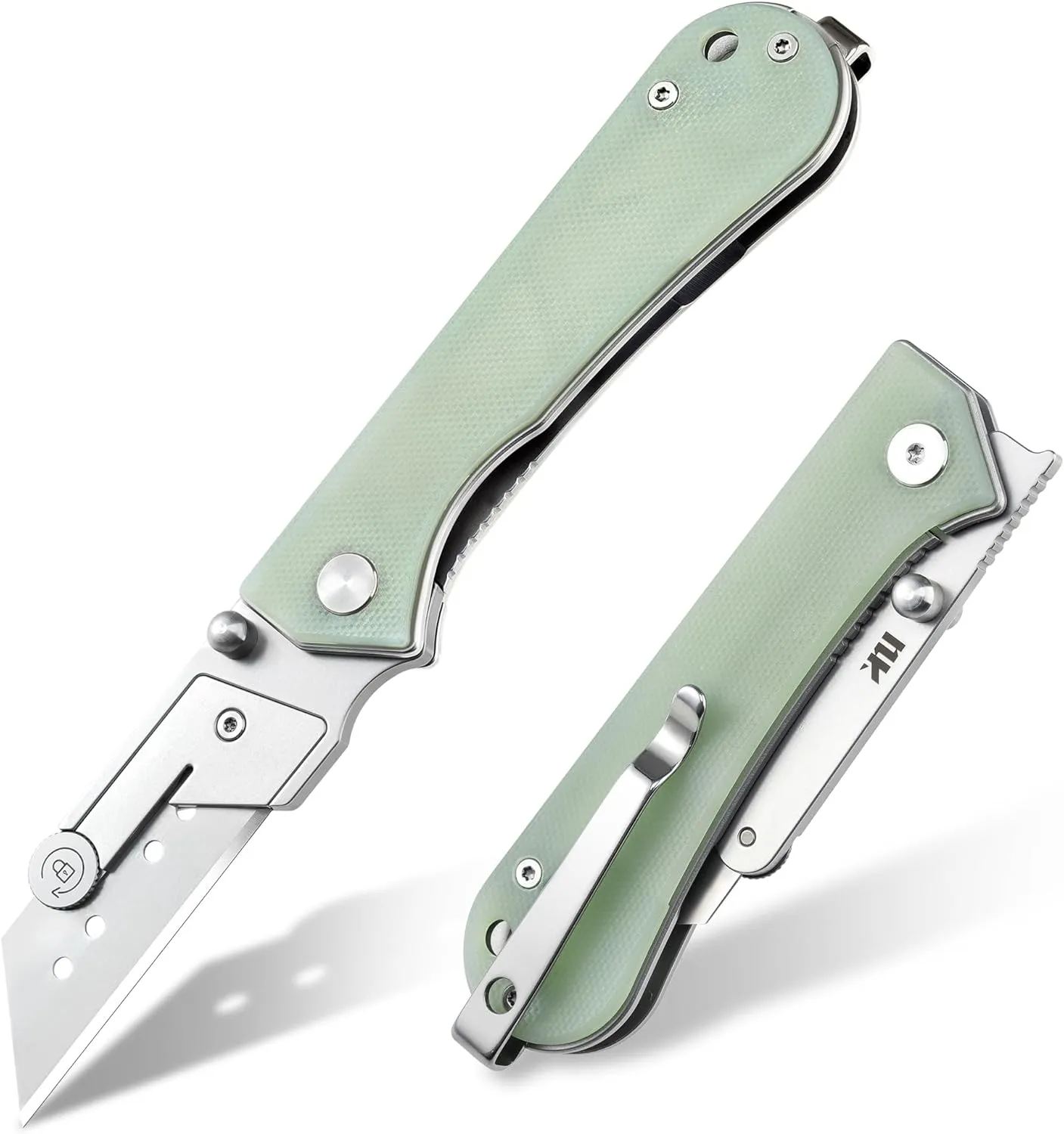 U23 Kumpanter Folding Utility Knife - Versatile EDC Knife with Quick-Release Blade, Compact Foldable Pocket Utility Knives - G10 Jade
