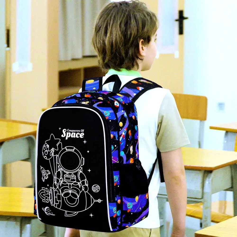 UFNDC 3PCS Boys Astronaut Backpack, Kids Camouflage Bookbag with Lunch Box, 17" Water Resistant Teen Travel School Bag for Middle Elementary