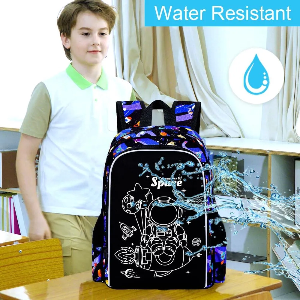 UFNDC 3PCS Boys Astronaut Backpack, Kids Camouflage Bookbag with Lunch Box, 17" Water Resistant Teen Travel School Bag for Middle Elementary