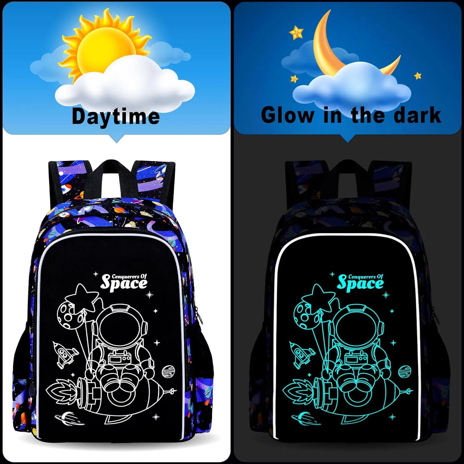 UFNDC 3PCS Boys Astronaut Backpack, Kids Camouflage Bookbag with Lunch Box, 17" Water Resistant Teen Travel School Bag for Middle Elementary