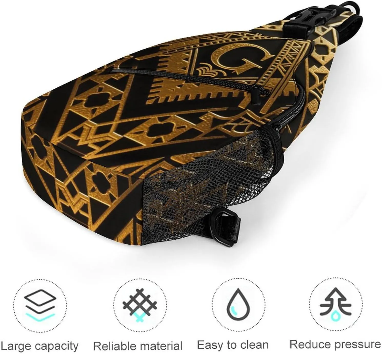 Ultra Lightweight Sling Shoulder Backpack Crossbody Shoulder Bag Multipurpose Anti-Theft Bag for Travel Gym Sport Hiking, Gold Freemason Freemasonry Masonic Art Tool Backpack