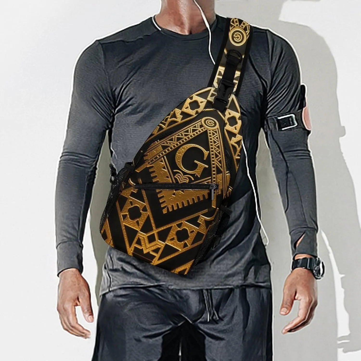Ultra Lightweight Sling Shoulder Backpack Crossbody Shoulder Bag Multipurpose Anti-Theft Bag for Travel Gym Sport Hiking, Gold Freemason Freemasonry Masonic Art Tool Backpack