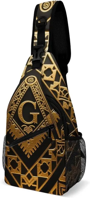 Ultra Lightweight Sling Shoulder Backpack Crossbody Shoulder Bag Multipurpose Anti-Theft Bag for Travel Gym Sport Hiking, Gold Freemason Freemasonry Masonic Art Tool Backpack