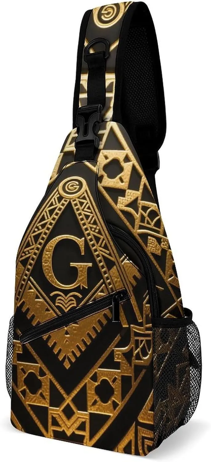 Ultra Lightweight Sling Shoulder Backpack Crossbody Shoulder Bag Multipurpose Anti-Theft Bag for Travel Gym Sport Hiking, Gold Freemason Freemasonry Masonic Art Tool Backpack