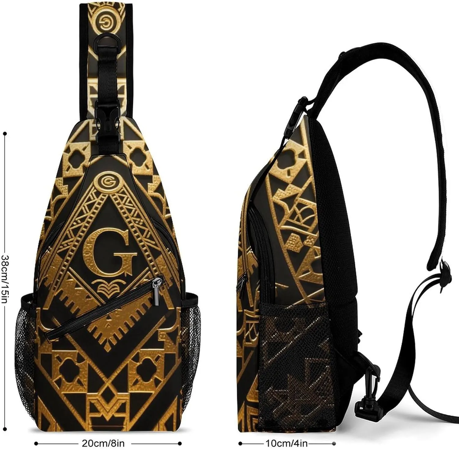 Ultra Lightweight Sling Shoulder Backpack Crossbody Shoulder Bag Multipurpose Anti-Theft Bag for Travel Gym Sport Hiking, Gold Freemason Freemasonry Masonic Art Tool Backpack