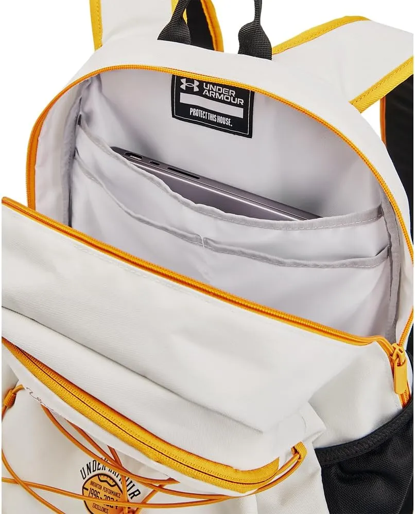 Under Armour Unisex-Adult Hustle Sport Backpack, (114) White Clay/Black/Golden Yellow, One Size Fits All