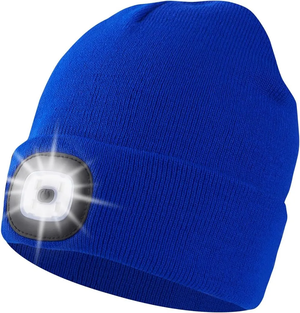 Unisex Beanie Hat with Light, USB Rechargeable LED Headlamp Cap Warm Knit Hats for Winter Safety，Gifts for Men Women Dad
