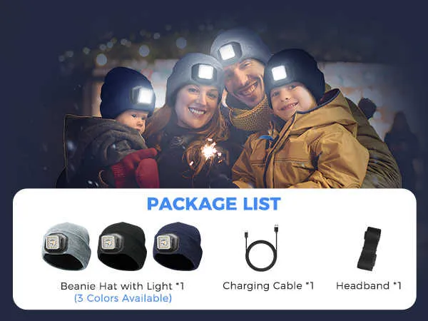 Unisex Hat with Light, USB Rechargeable LED Headlamp Beanie