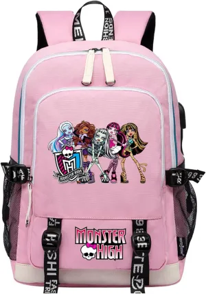Unisex Monster High Multifunction Backpack Classic Wear Resistant Bagpack Bookbag with USB Charging/Headphone Port