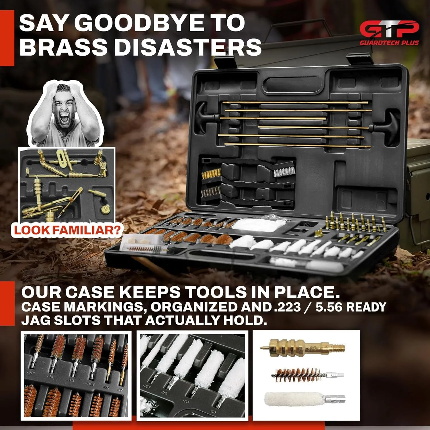 Universal Gun Cleaning Kit – Pro-Grade Rifle, Handgun & Shotgun Cleaner with Brass Jags, Rods, Brushes & Patches with .223/5.56 Cleaning Tools, Complete Firearm Maintenance for All Guns