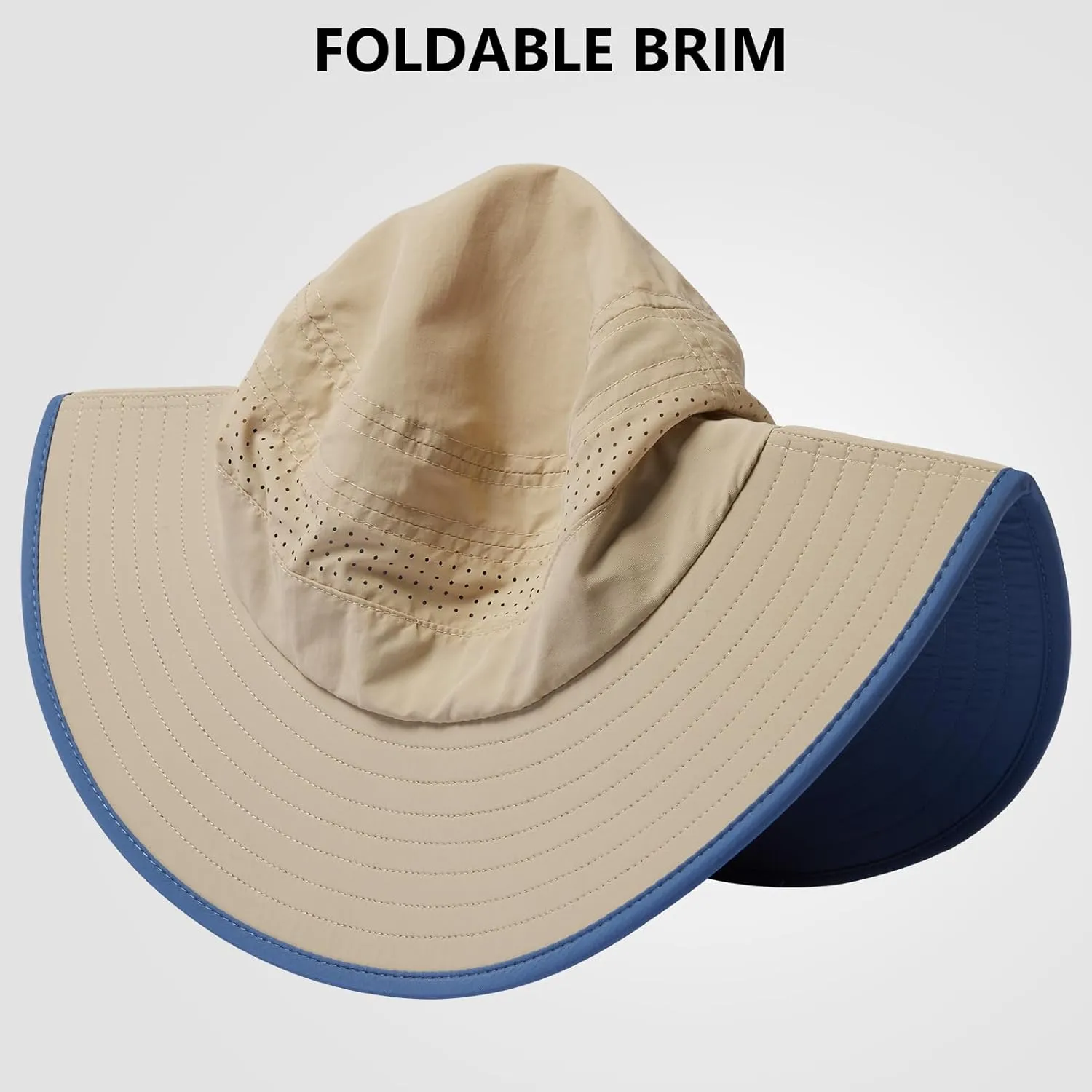 UPF 50  Foldable Brim Water-Resistant Sun Bucket Hat with Laser Perforated Mesh Adjustable for Men Women Outdoor