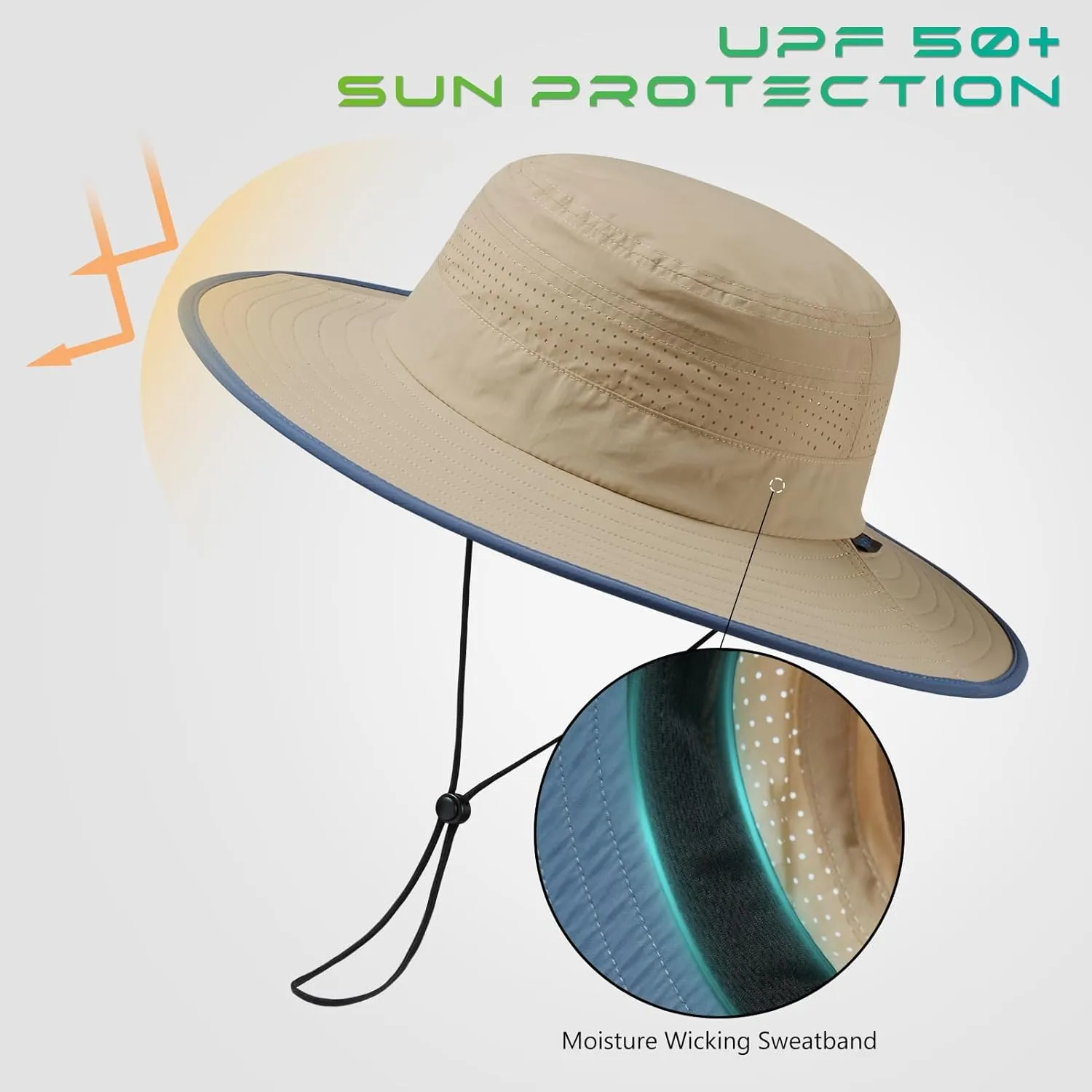 UPF 50  Foldable Brim Water-Resistant Sun Bucket Hat with Laser Perforated Mesh Adjustable for Men Women Outdoor