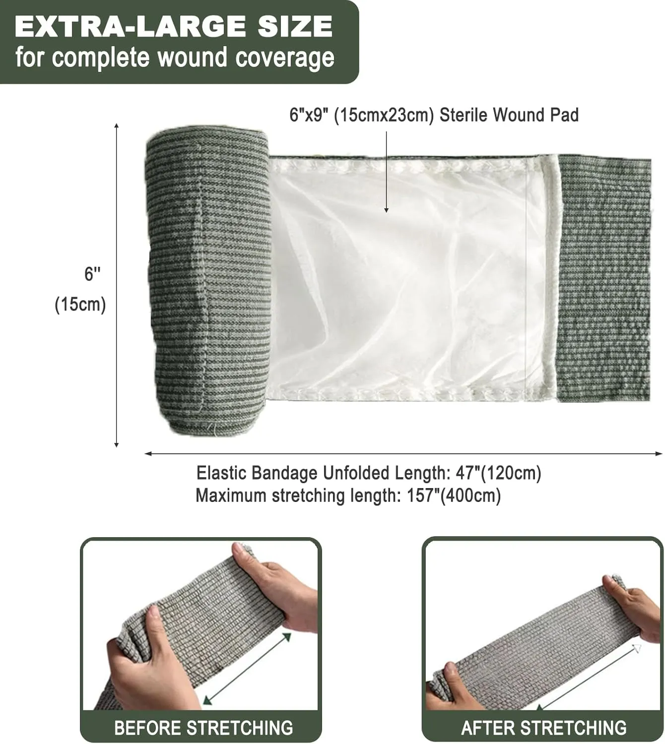 Upgrade Israeli Style Emergency Bandage, 8Pack 6 Inch Compression Bandage for Emergency Wound Dressing, First Aid and IFAK Trauma Military (6Inch-8Pcs)