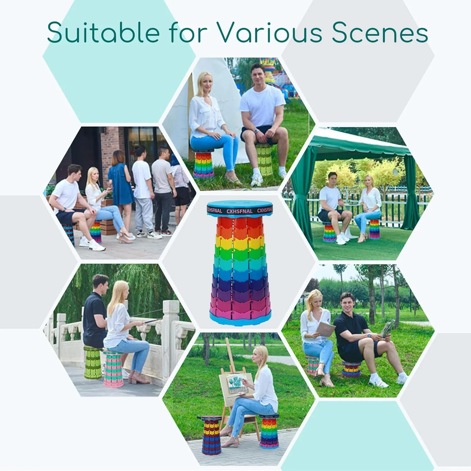 Upgraded Portable Folding Chairs Lightweight but Sturdy Load Capacity 400lbs Height Adjustable Beach Chairs Compact Adults Seniors for Travel Fishing Hiking Gardening Hunting BBQ(Rainbow, Single pack)