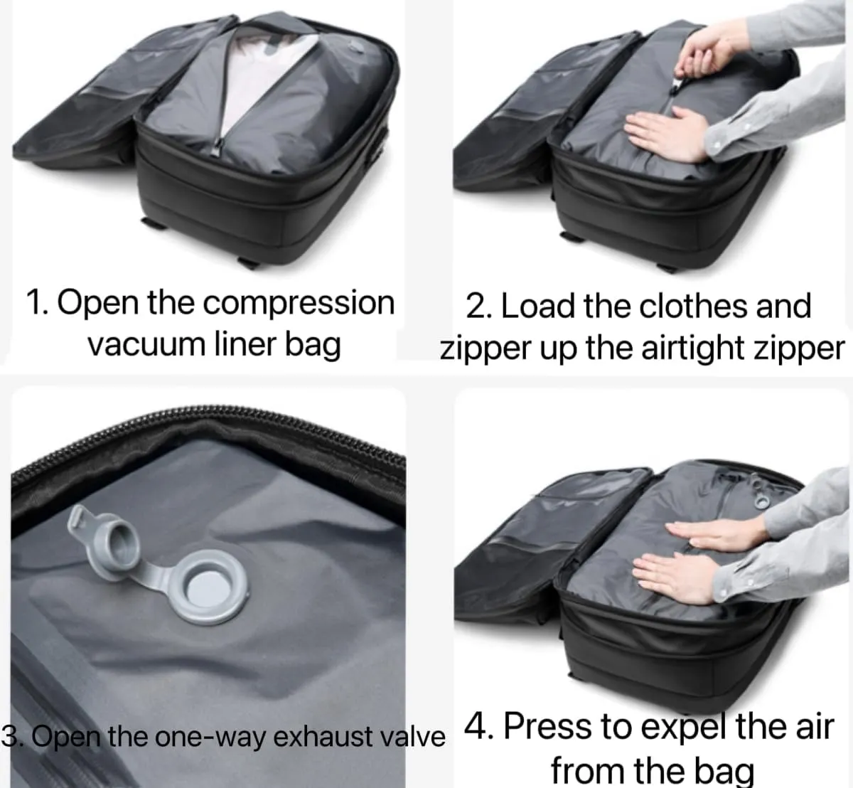 Vacpack Backpack with Vacuum, 60l Expandable Travel with Pump, Vacuum Seal Compression Travel Backpack (Blue-One-way exhaust valve)