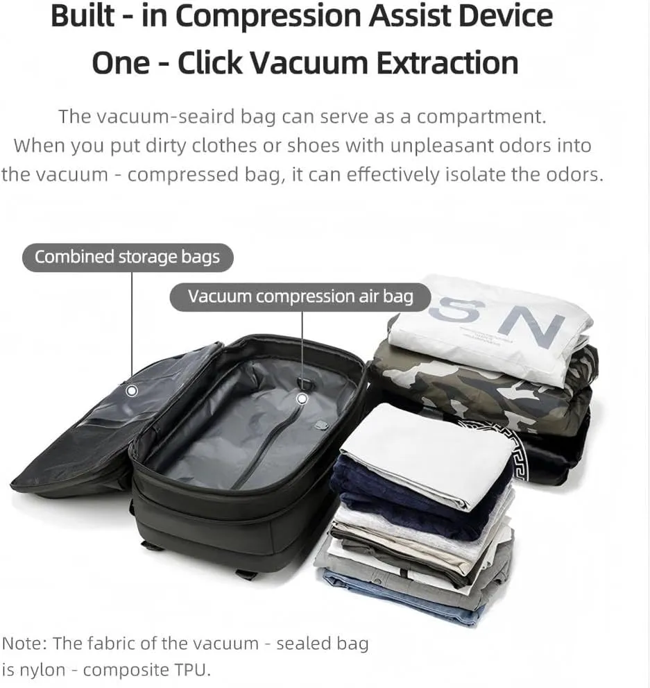 Vacpack Backpack with Vacuum, 60l Expandable Travel with Pump, Vacuum Seal Compression Travel Backpack (Blue-One-way exhaust valve)