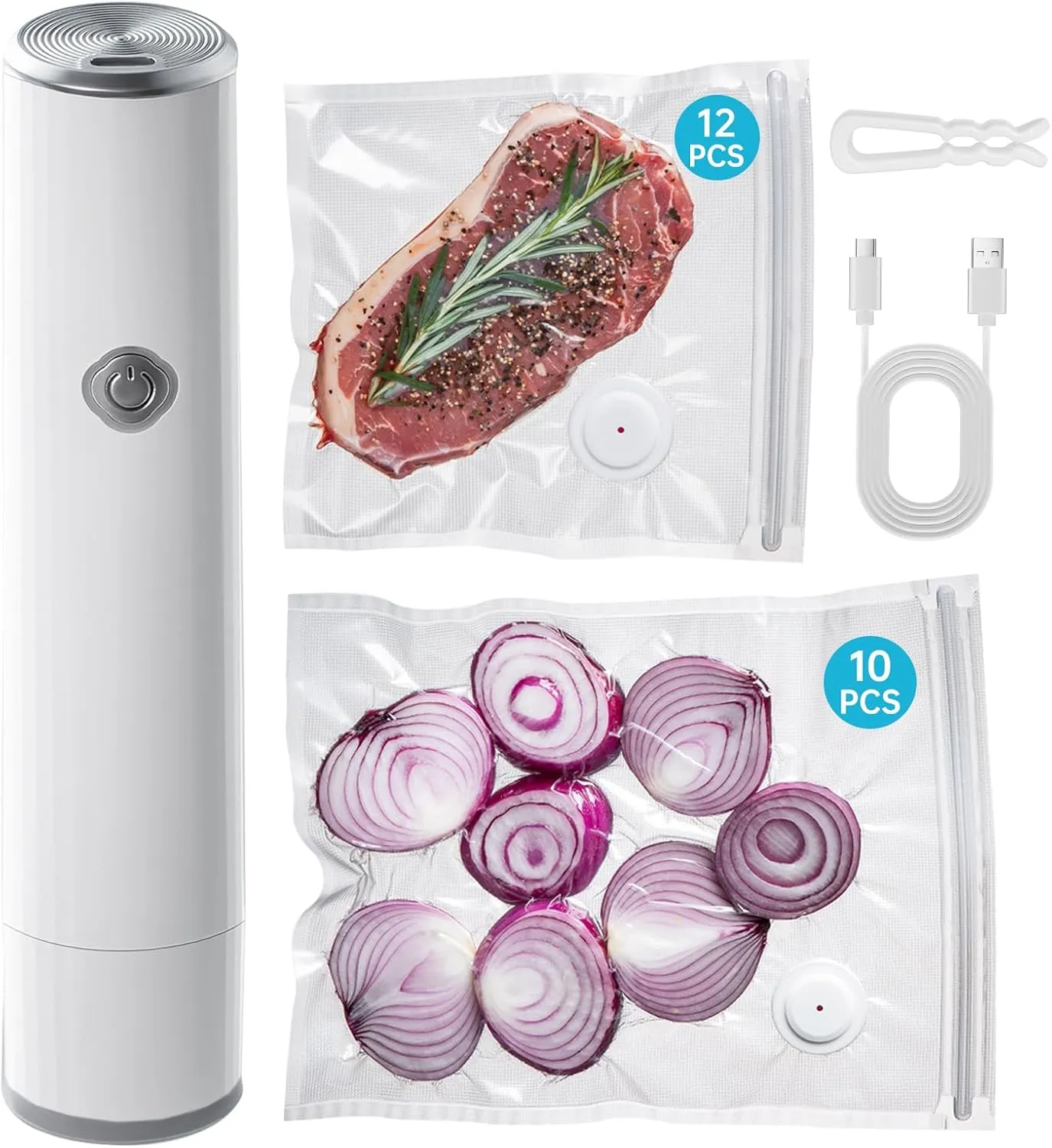 Vacuum Sealer, Handheld Vacuum Sealer for Food, Portable Vacuum Sealer Kit with 22 Reusable Sous Vide Bags, Compact Cordless Vacuum Sealer Machine for Travel, Fresh & Save Meal Prep