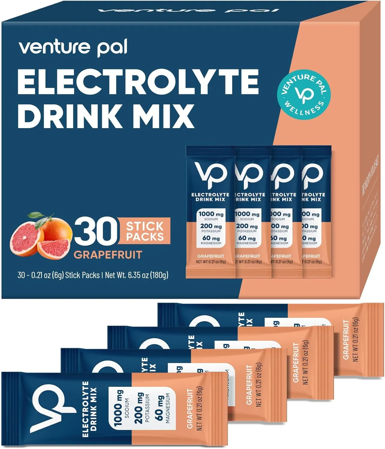 Venture Pal High Sodium Sugar Free Electrolytes Powder Packet - Hydration Packets | Zero Calories | Vegan | Keto & Paleo Friendly Electrolyte Drink Mix | 30 Stick | Packaging May Vary