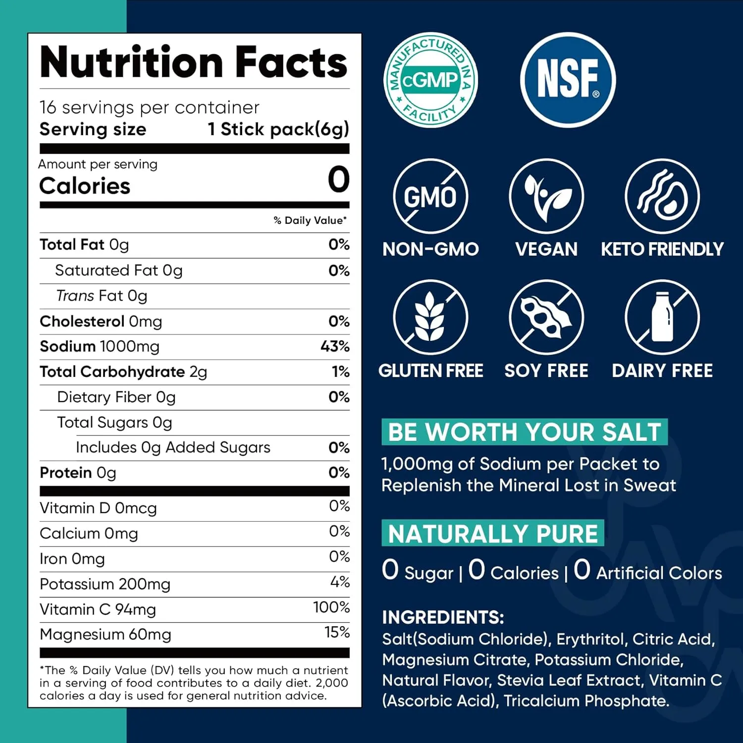 Venture Pal High Sodium Sugar Free Electrolytes Powder Packet - Hydration Packets | Zero Calories | Vegan | Keto & Paleo Friendly Electrolyte Drink Mix | 30 Stick | Packaging May Vary