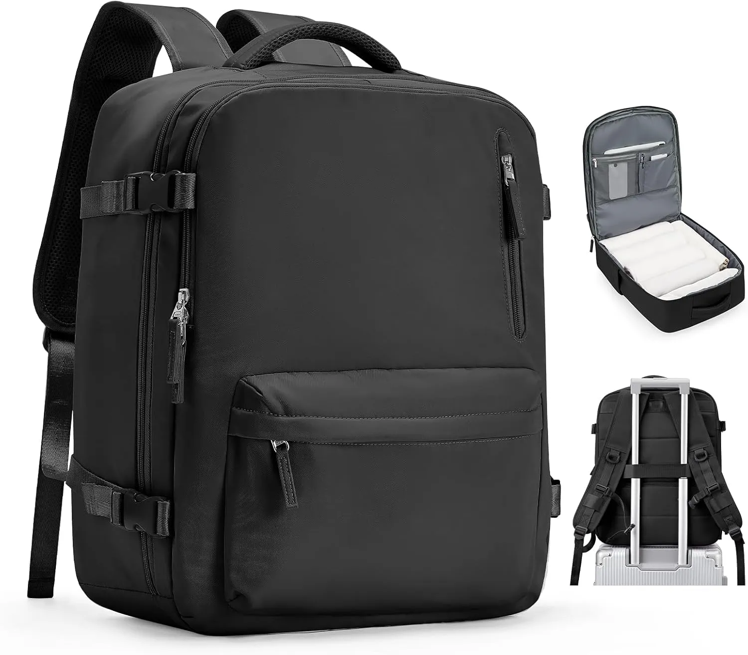 VGCUB Lightweight Travel Backpack for Women Men,Carry on Backpack Flight Approved Luggage,Water Resistant Laptop College Work Backpack Personal Item Daypack Bookbag Mochila de Viaje,Black