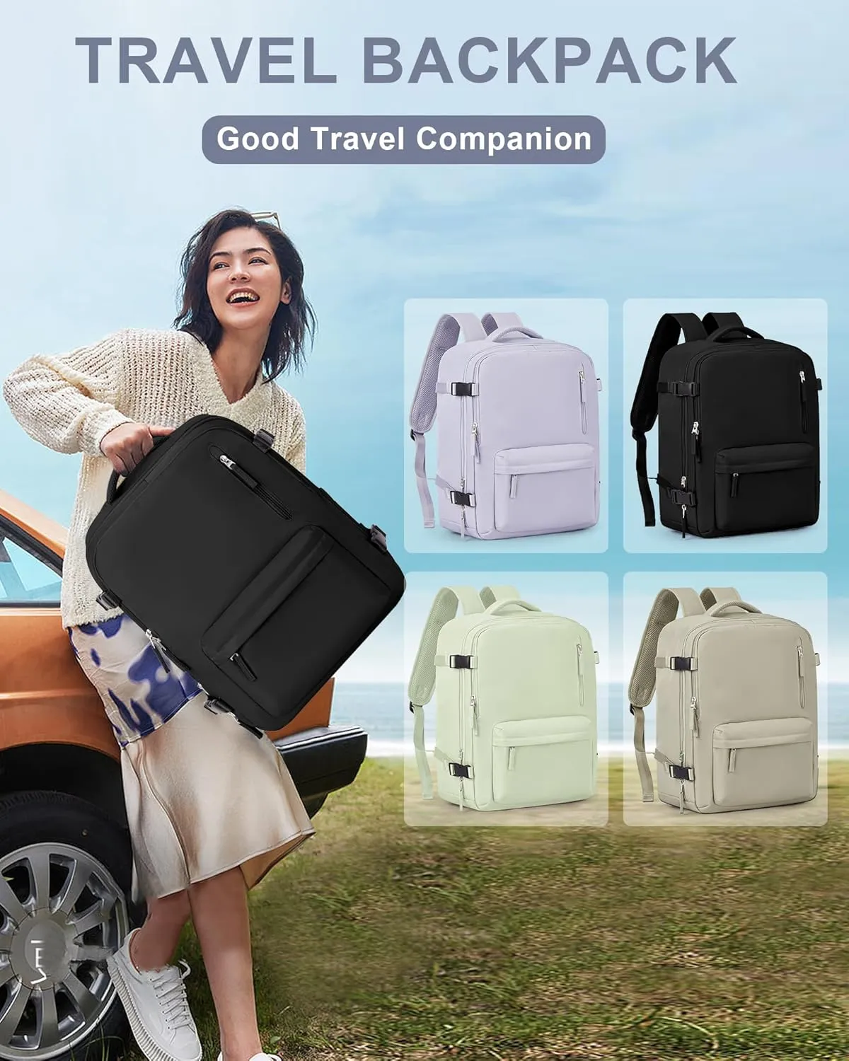 VGCUB Lightweight Travel Backpack for Women Men,Carry on Backpack Flight Approved Luggage,Water Resistant Laptop College Work Backpack Personal Item Daypack Bookbag Mochila de Viaje,Black