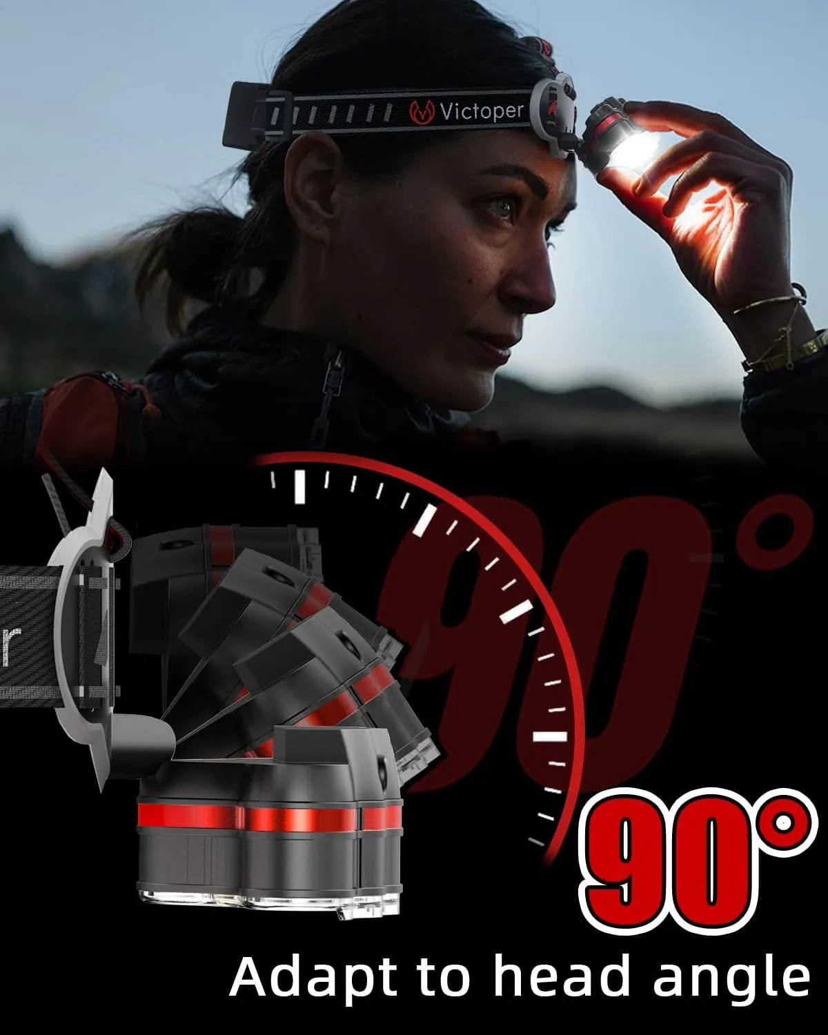 Victoper Rechargeable Headlamp 2 Pack, 8 LED 18000 High Lumen Bright Head Lamp with Red Light, Lightweight USB Head Light, 8 Mode Waterproof Head Flashlight for Outdoor Running Hunting Hiking Camping