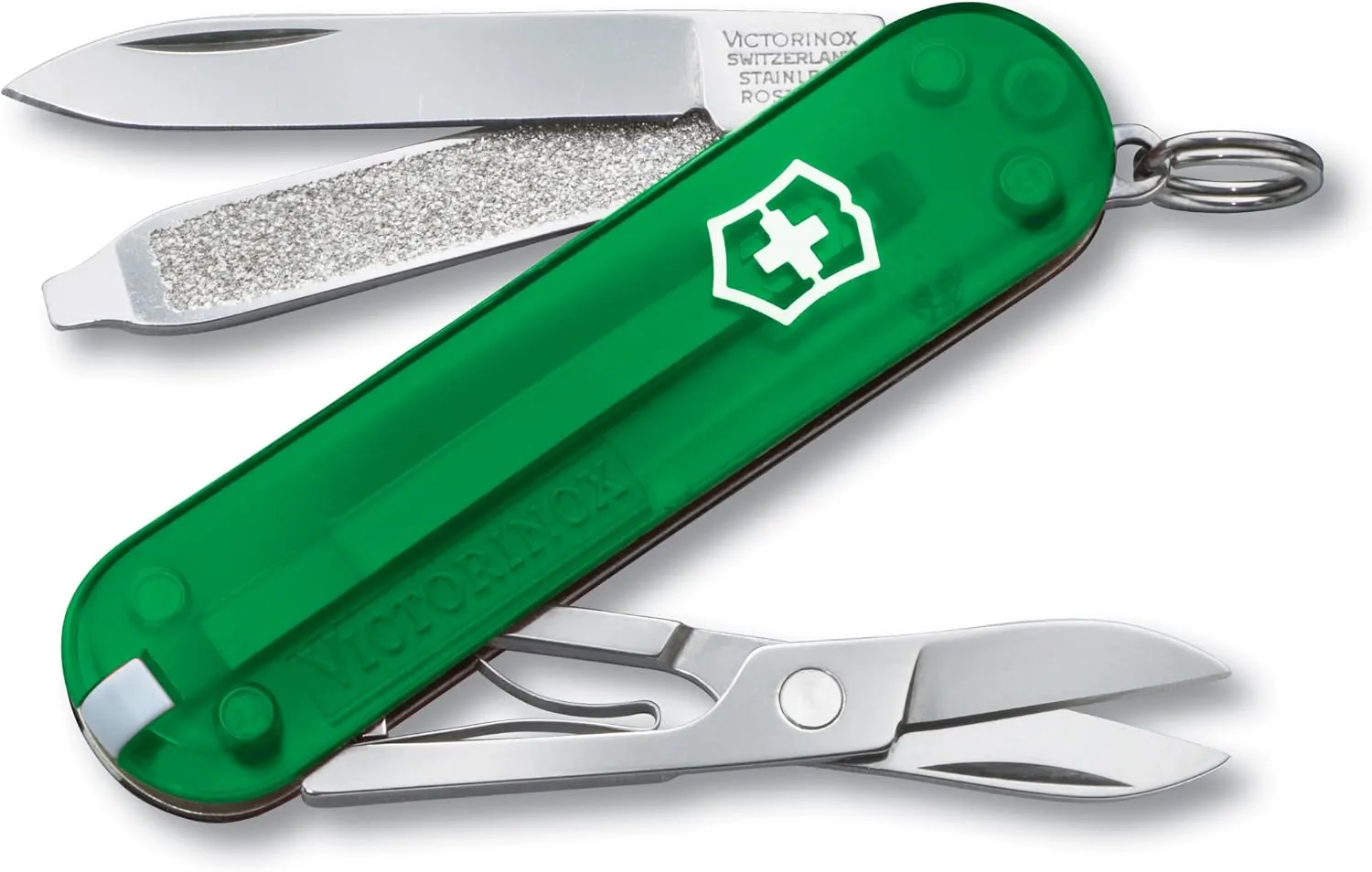 Victorinox Classic SD Swiss Army Knife, Compact 7 Function Swiss Made Pocket Knife with Small Blade, Screwdriver and Key Ring - Emerald