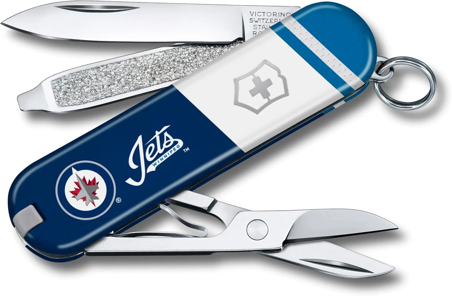 Victorinox Classic SD Swiss Army Knife – Compact 7 Function Swiss Made Pocket Knife with Small Blade, Screwdriver and Key Ring – Winnipeg Jets