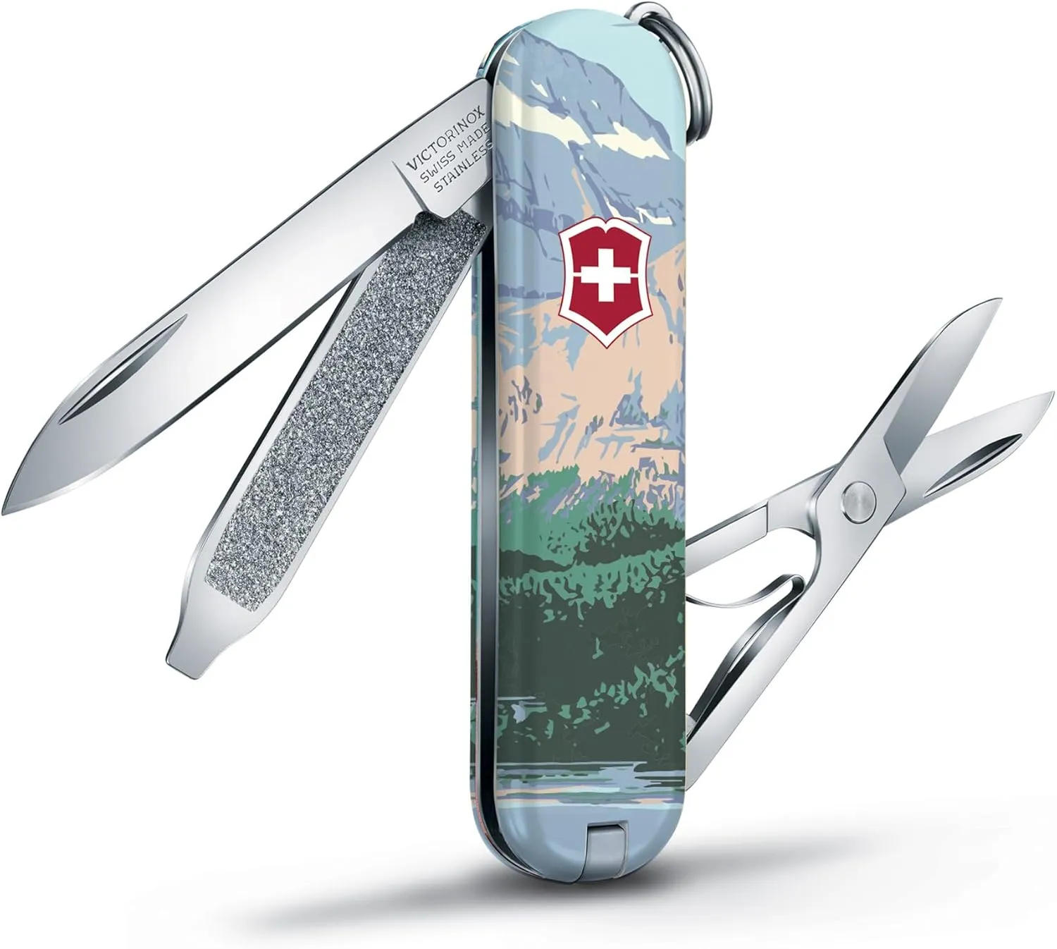 Victorinox Classic SD Swiss Army Knife, Compact, 7 Functions, Swiss Made Pocket Knife with Small Blade, Screwdriver and Key Ring - Glacier National Park
