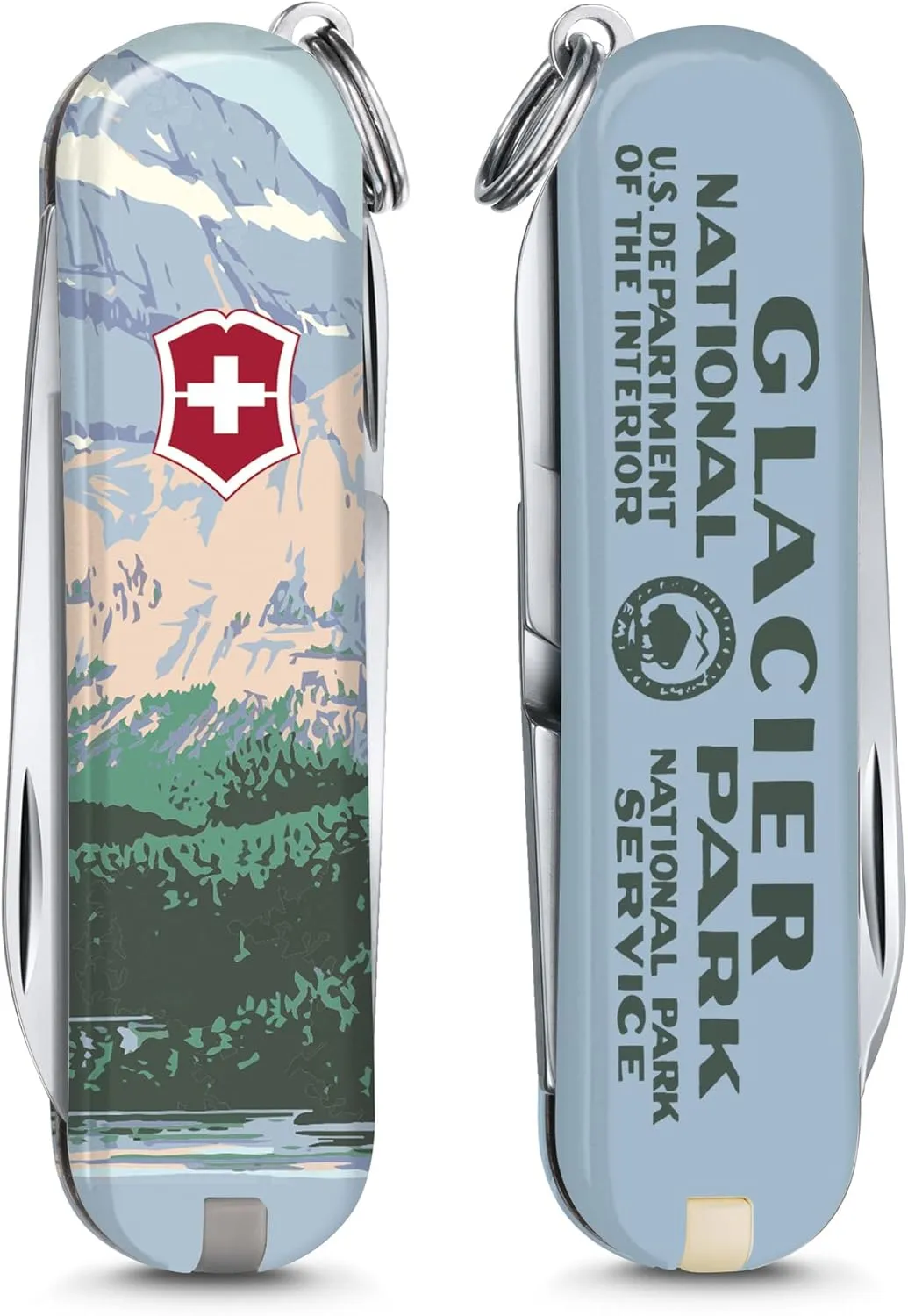 Victorinox Classic SD Swiss Army Knife, Compact, 7 Functions, Swiss Made Pocket Knife with Small Blade, Screwdriver and Key Ring - Glacier National Park