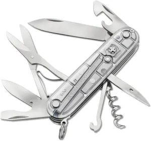 Victorinox Climber Swiss Army Knife, 14 Function Swiss Made Pocket Knife with 2 Blades, Corkscrew and Screwdriver - Silver Tech