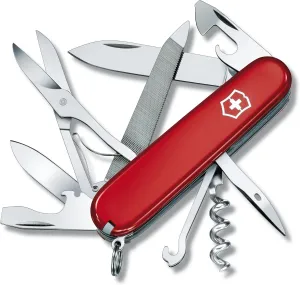 Victorinox Mountaineer Swiss Army Knife, 18 Function Swiss Army Knife with 2 Blades, Corkscrew, Scissor and Hook - Red