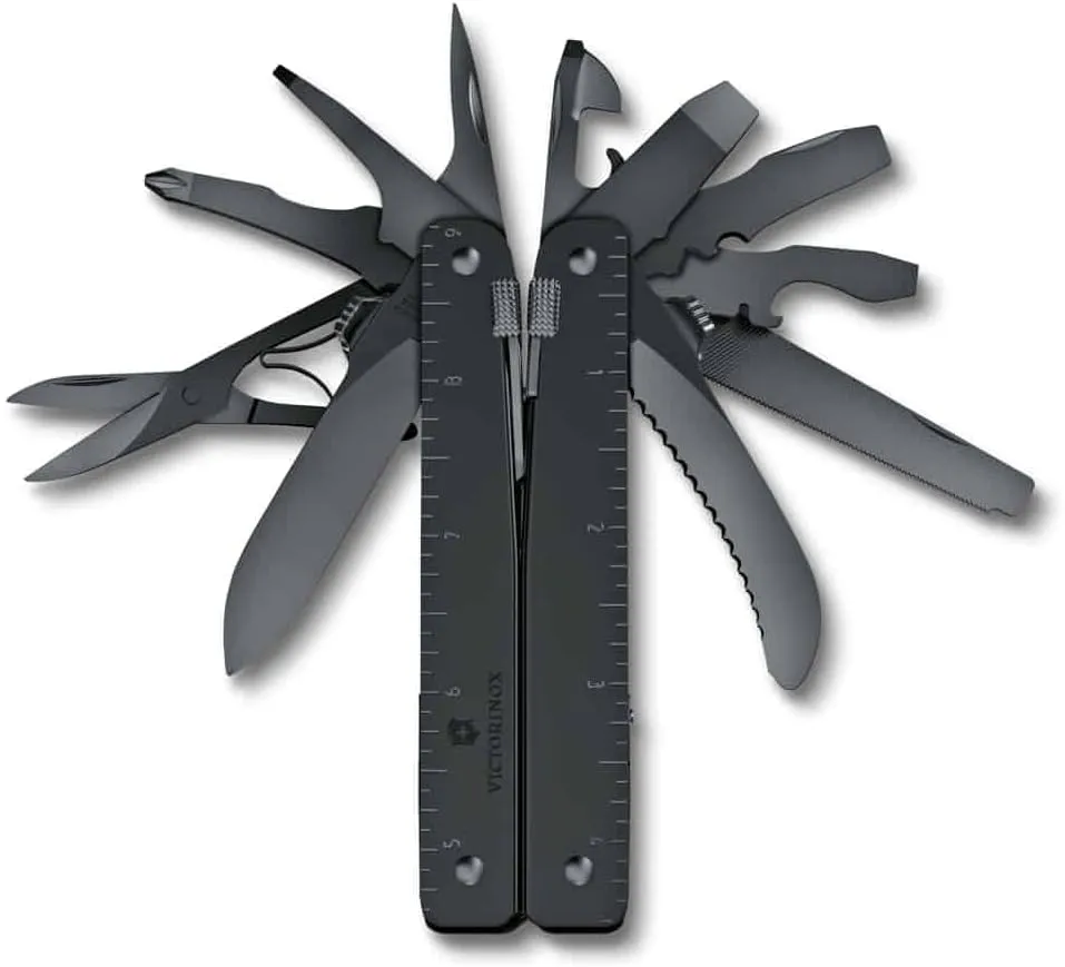 Victorinox Swiss Tool MXBS Swiss Army Knife, 26 Function Swiss Made Multitool with Large Blade, Pliers and Wire Cutter - Black with Nylon Pouch
