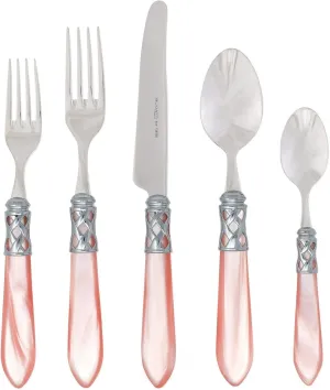 Vietri Aladdin Brilliant Light Pink 5-Piece Place Setting, 18/10 Stainless Steel Forks Spoons Knife