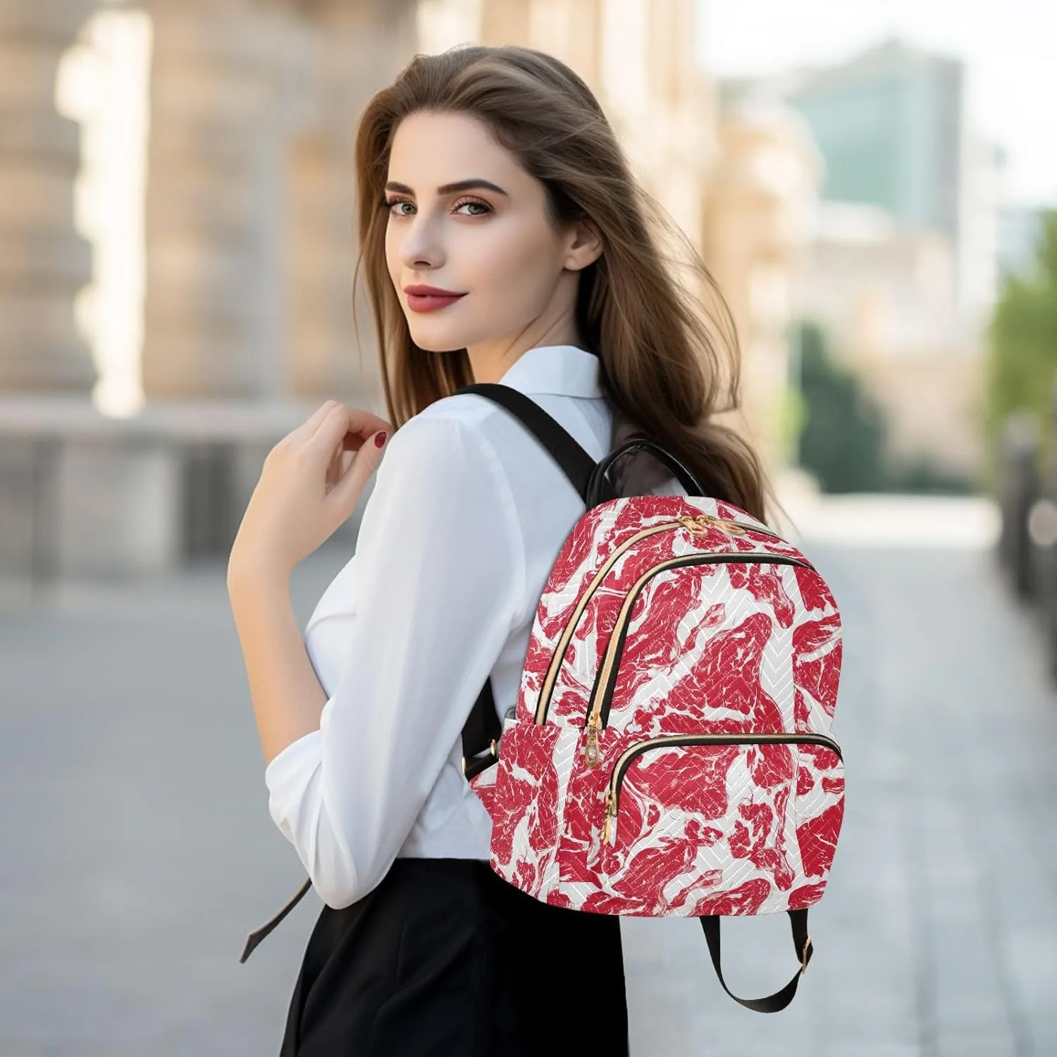 VIGTRO Women Fashion Backpack Quilted Mini Purse Abstract Beef Texture, Lightweight Travel Casual Shoulder Backpack with Adjustable Straps Size S