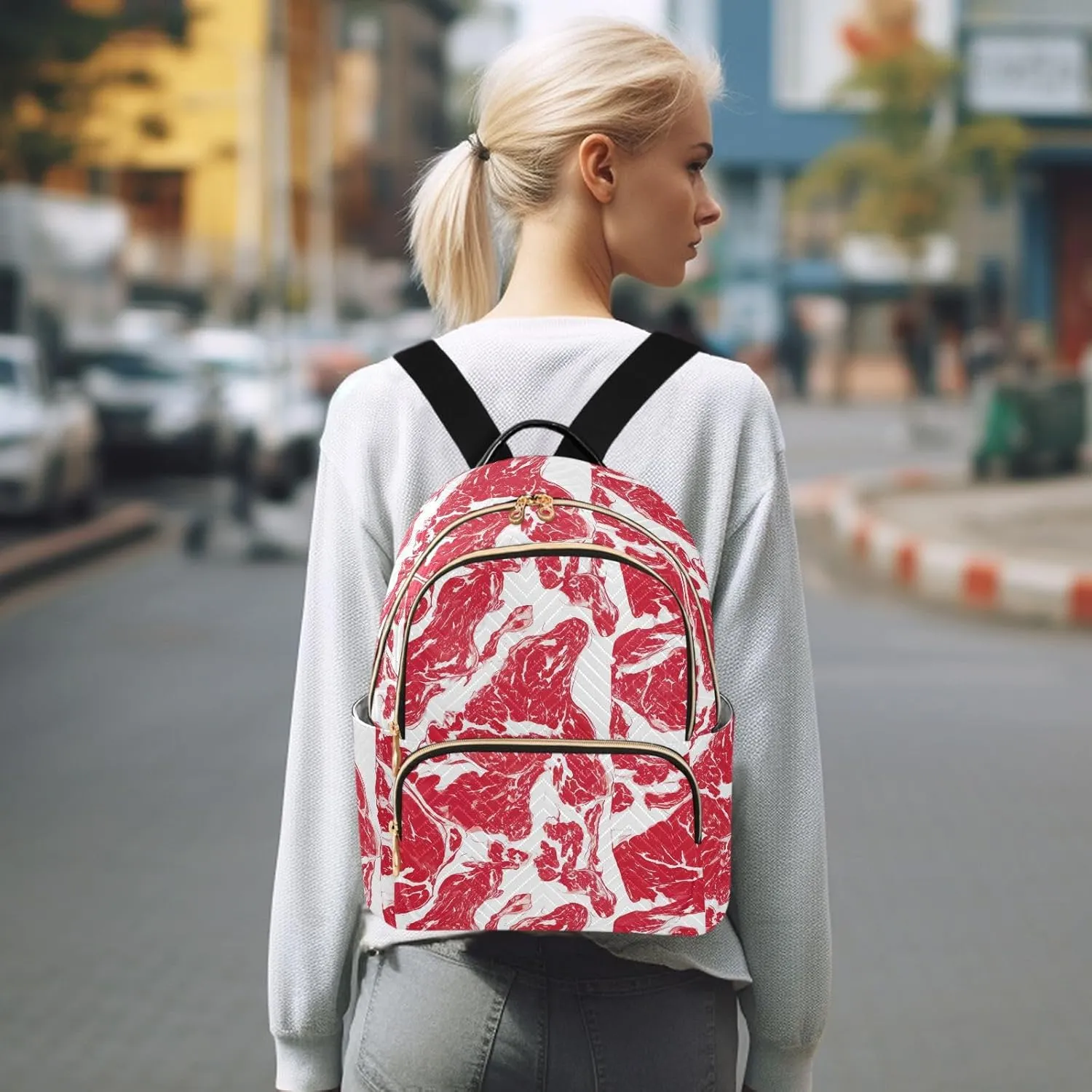 VIGTRO Women Fashion Backpack Quilted Mini Purse Abstract Beef Texture, Lightweight Travel Casual Shoulder Backpack with Adjustable Straps Size S