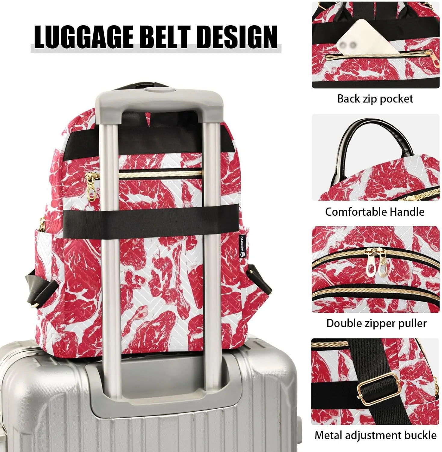 VIGTRO Women Fashion Backpack Quilted Mini Purse Abstract Beef Texture, Lightweight Travel Casual Shoulder Backpack with Adjustable Straps Size S