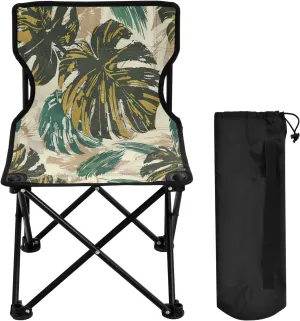 Vintage Banana Leaf Portable Outdoor Folding Chair Anti-Slip Padded Oxford Cloth Stool Camping Chair Small for Beach Hiking Fishing Gardening Quad Camp Chair