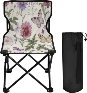 Vintage Flowers Portable Outdoor Folding Chair Anti-Slip Padded Oxford Cloth Stool Camping Chair Small for Beach Hiking Fishing Gardening Quad Camp Chair
