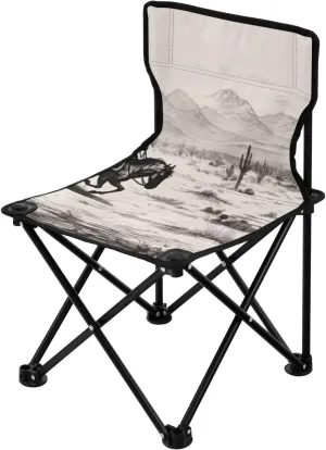 Vintage Western Denim Portable Outdoor Folding Chair Anti-Slip Padded Oxford Cloth Stool Camping Chair Small for Beach Hiking Fishing Gardening Quad Camp Chair