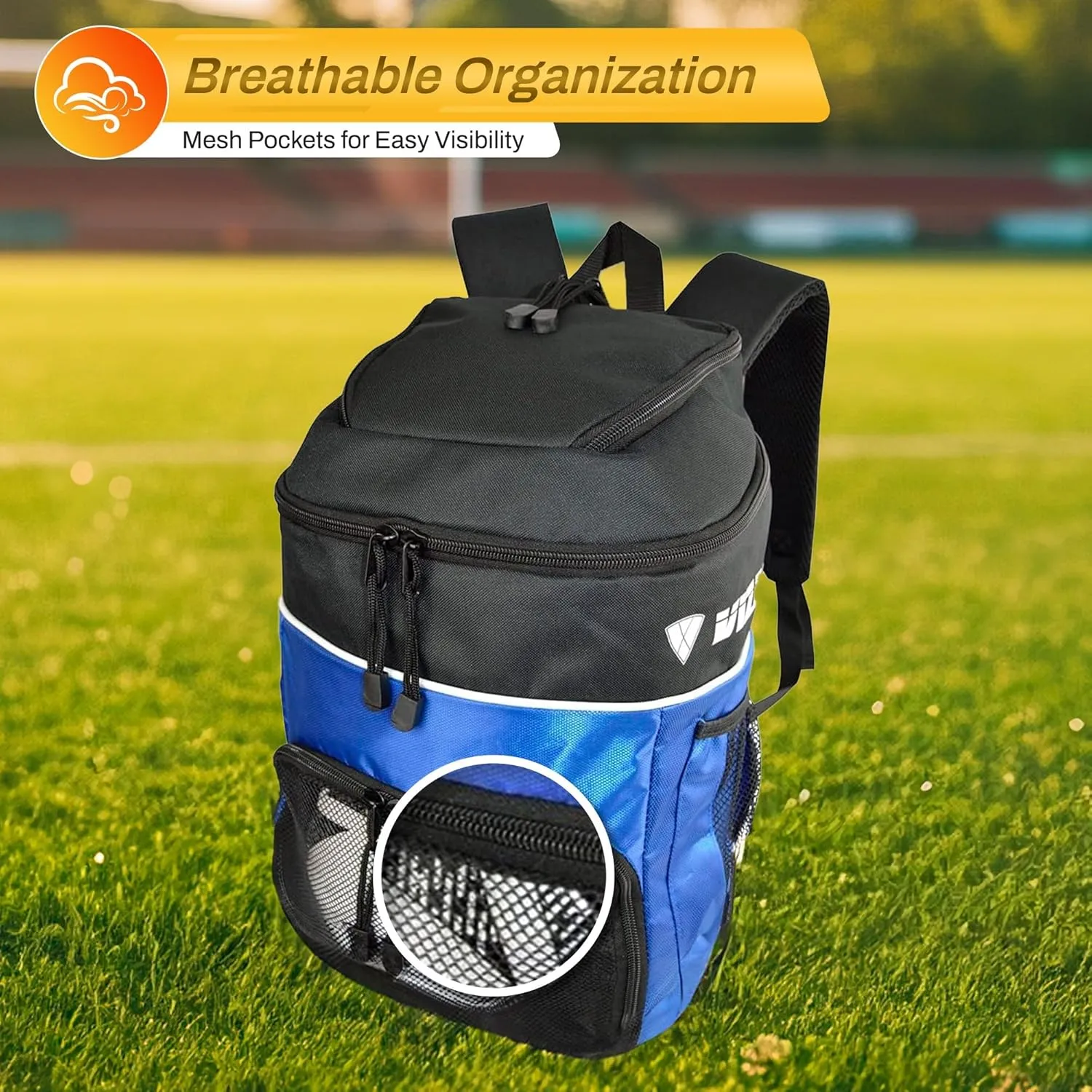 Vizari Soccer Backpack Soccer Bag | Water resistant Durable Equipment Bag for Football, Basketball, Volleyball | Cleats and Ball Compartment - Red,Blue,Black