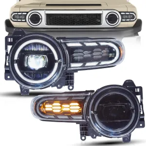 VLAND LED Headlights Assembly Compatible with Toyota FJ Cruiser 2007-2017,LED Front Light with Sequential Turn Signal, Projector Headlamp