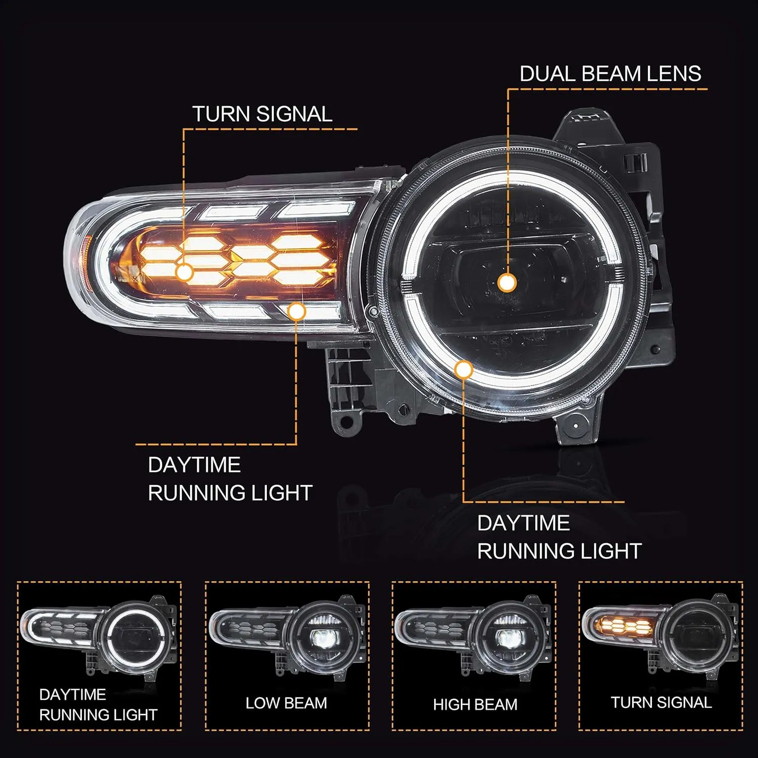 VLAND LED Headlights Assembly Compatible with Toyota FJ Cruiser 2007-2017,LED Front Light with Sequential Turn Signal, Projector Headlamp