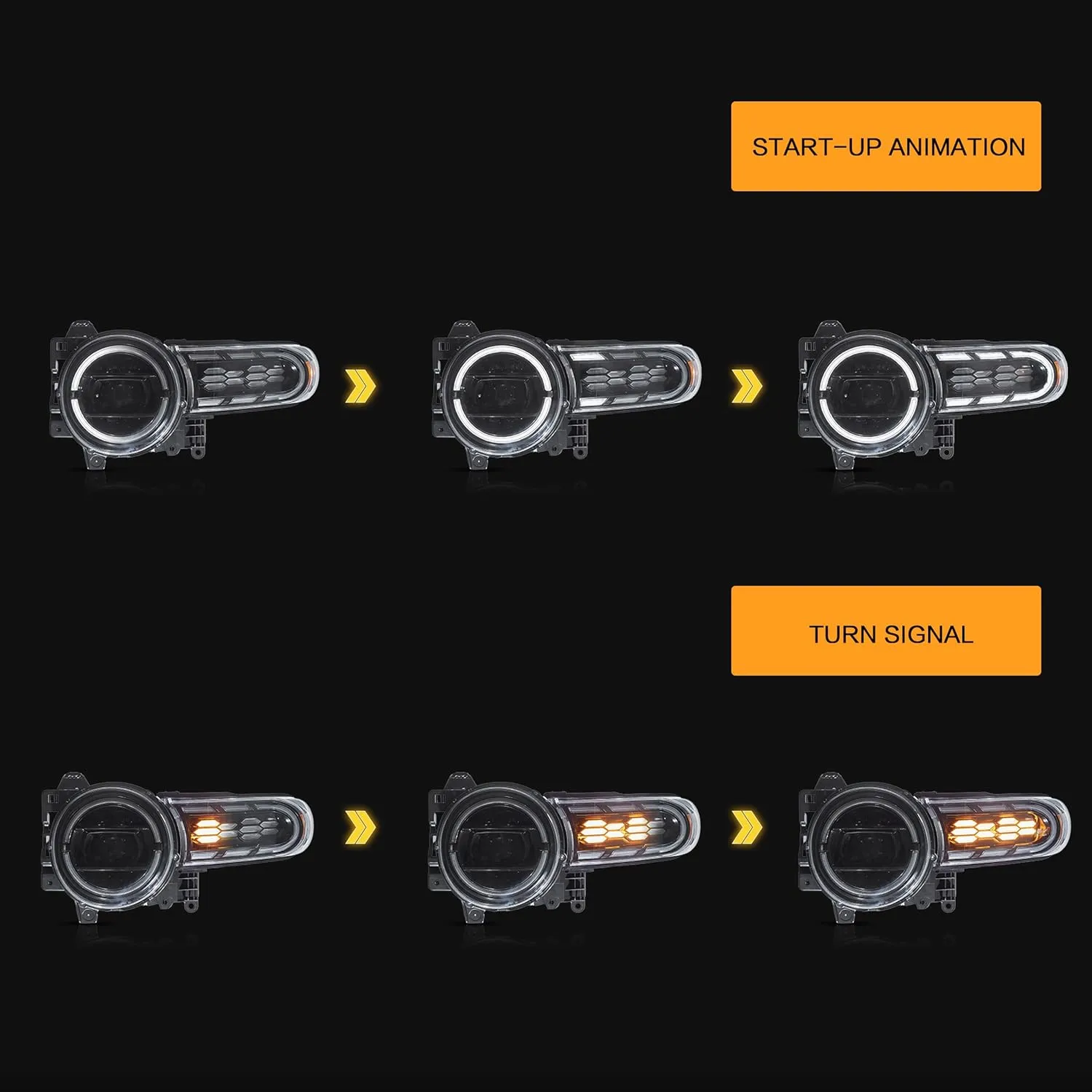VLAND LED Headlights Assembly Compatible with Toyota FJ Cruiser 2007-2017,LED Front Light with Sequential Turn Signal, Projector Headlamp