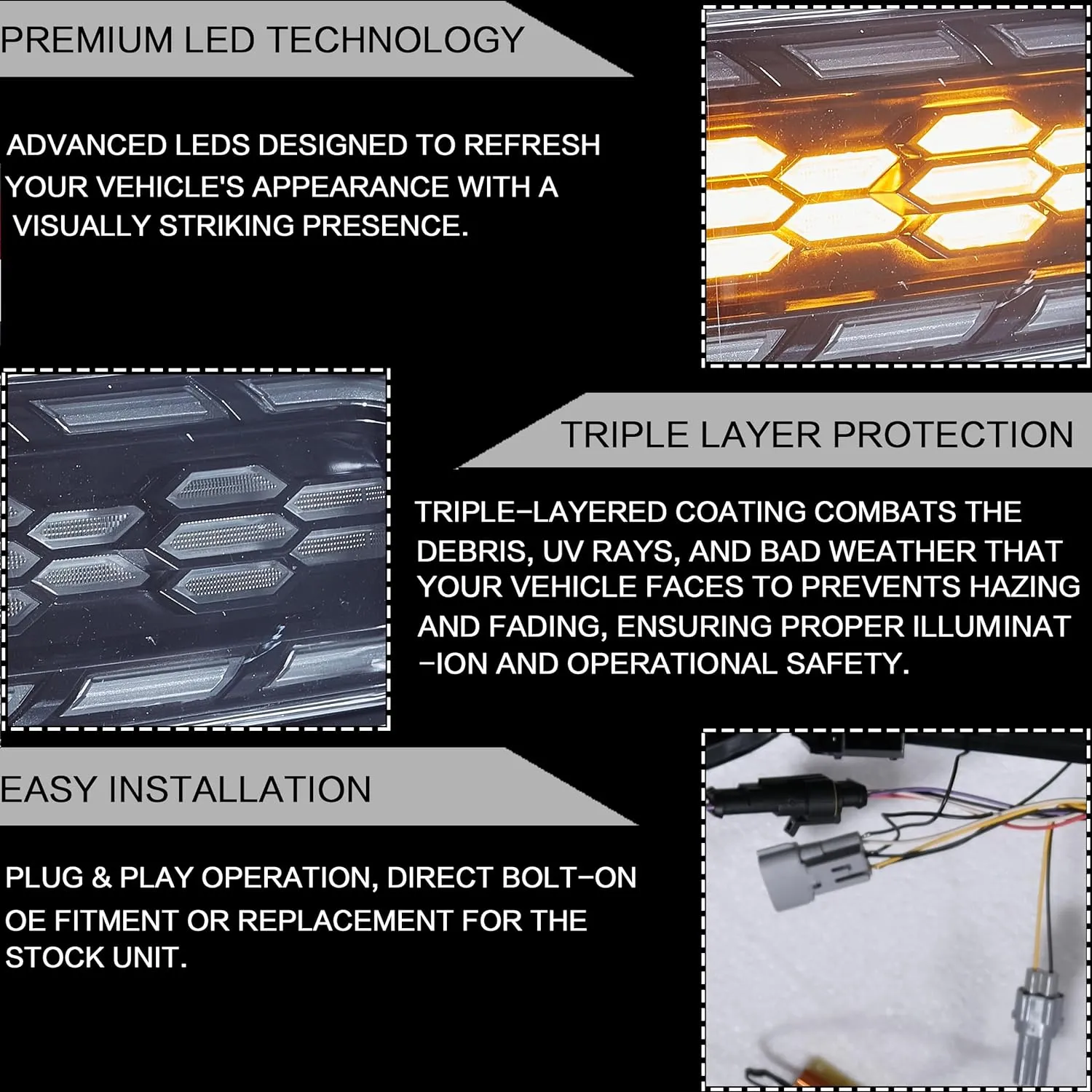 VLAND LED Headlights Assembly Compatible with Toyota FJ Cruiser 2007-2017,LED Front Light with Sequential Turn Signal, Projector Headlamp