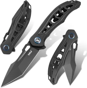 VNLA Folding Pocket Knife, Sandvik 14C28N Steel Tanto Point Blade,G10 Handle,with Clip,EDC Knife, Gifts Pocket Knife for Men Women. (Black PVD surface)