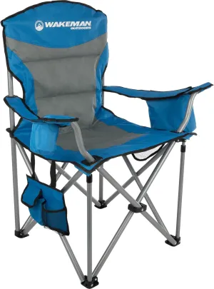 Wakeman Outdoors Oversized Camping Chair 300lbs - Heavy Duty Folding Chair with Cooler Pouch and Carry Bag for Camp Sites, Tailgates, or Beach (Blue)