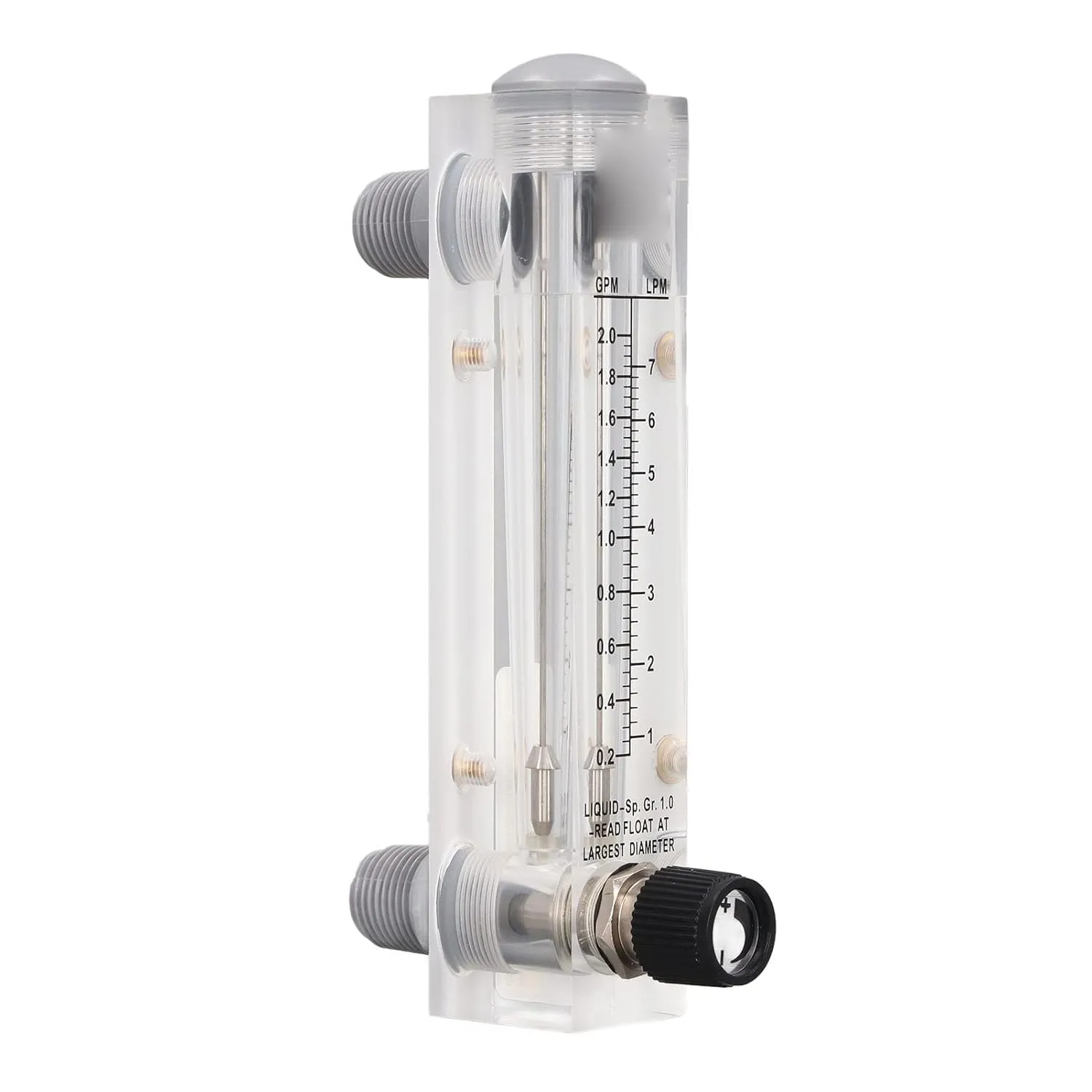 Water Meter Panel Type Flowmeter, 1/2in Male Thread and 1/4in Female Thread Djustable Knob Panel Mount Type Flowmeter for PVC Pipe, 0.2-2.0GPM 1-7LPM