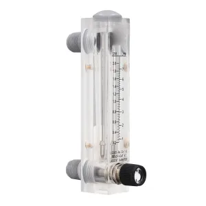 Water Meter Panel Type Flowmeter, 1/2in Male Thread and 1/4in Female Thread Djustable Knob Panel Mount Type Flowmeter for PVC Pipe, 0.2-2.0GPM 1-7LPM